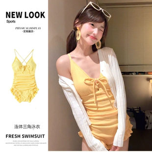 泳衣女連體新款 2025少女甜美高級感小胸聚攏海邊沙灘度假風游泳裝
