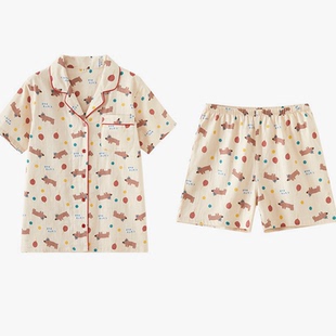 家居服套裝 純棉短袖 全棉可外穿夏天 夏季 無印日系卡通睡衣女款
