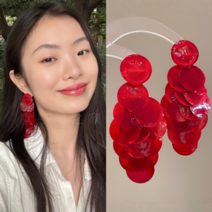 旅游度假紅色貝殼流蘇耳環耳飾耳釘耳夾耳墜飾品2025春夏新款 女潮