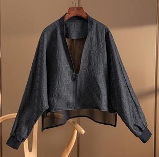 品牌專柜高端女裝 外貿原單清倉重磅真絲香云紗棒球服外套披肩女