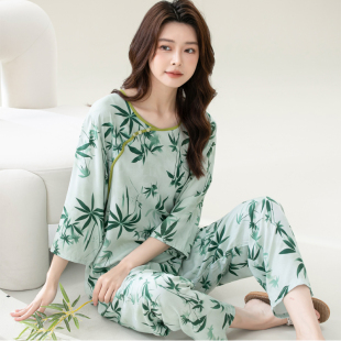 國風(fēng)兩件套家居服套裝 2025新款 棉綢中式 薄款 可外穿人造棉睡衣 夏季