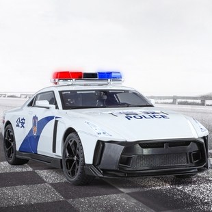 加大號1 18GTR警車玩具兒童跑車仿真合金公安110警察汽車模型男孩
