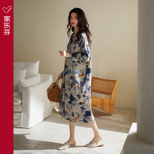 花開(kāi)衫 冰絲長(zhǎng)袖 襯衣復(fù)古水墨畫(huà) 莫代爾長(zhǎng)款 家樂(lè)芬睡裙女睡衣春秋款