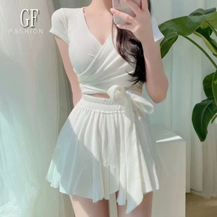 高腰顯瘦保守學生溫泉泳裝 網紅ins爆款 2025新款 游泳衣女分體裙式