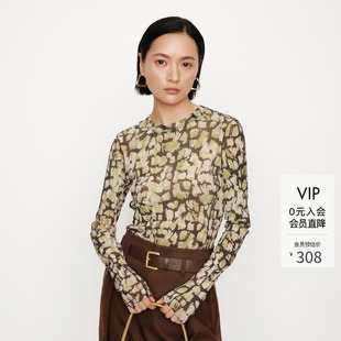 法式 女2024秋季 印花修身 雪紡衫 圓領(lǐng)上衣30826025 長(zhǎng)袖 艾諾絲雅詩(shī)