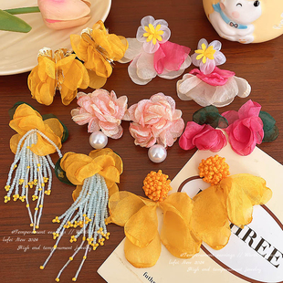 超仙海邊沙灘耳環(huán)女度假風網(wǎng)紗花朵氛圍感耳釘個性 夸張高級感耳飾