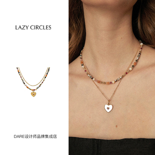 Dare買手店lazy circles愛心天然石套組項鏈串珠鏈度假風小眾歐美