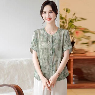 雪紡小衫 媽媽夏裝 洋氣中老年夏季 套裝 女端莊大氣品牌上衣 2025新款