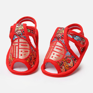雙層底學(xué)步 v中國風(fēng)軟底滿月周歲福字虎鞋 嬰兒寶寶夏c涼鞋 五福布鞋