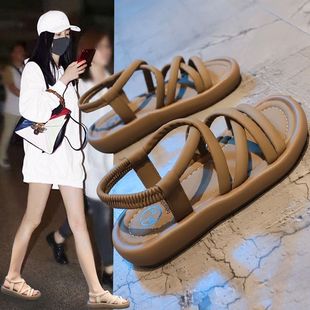 平底休閑沙灘鞋 夏季 外穿旅游不累 女2025年新款 啄木鳥小眾羅馬涼鞋