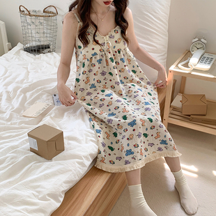 純欲風吊帶睡裙女夏季 性感花邊帶胸墊梭織棉流蘇睡衣 甜美可愛薄款
