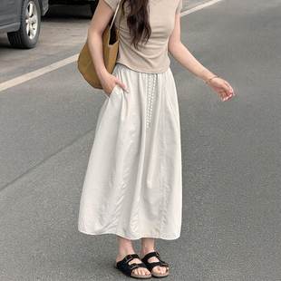 胖妹妹mm梨型身材高腰遮胯顯瘦中長款 新款 a字裙 半身裙女夏季 工裝