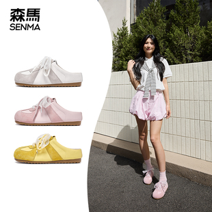 雙綁帶輕便芭蕾風(fēng)復(fù)古透氣休閑鞋 森馬德訓(xùn)鞋 半拖鞋 新款 女2025夏季