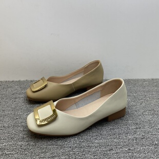 夏季 氣質晚晚鞋 新款 平底仙女風女單鞋 潮 時裝 撤柜處理真皮淺口女鞋