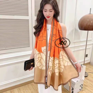 保暖圍巾長款 洋氣桑蠶絲媽媽款 百搭披肩 時尚 超大真絲絲巾女秋冬款