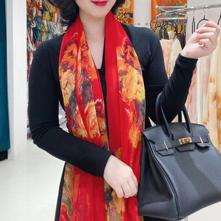 百搭洋氣廣場舞絲巾 圍巾護頸新款 高級感超薄紗巾女秋冬長款 媽媽款