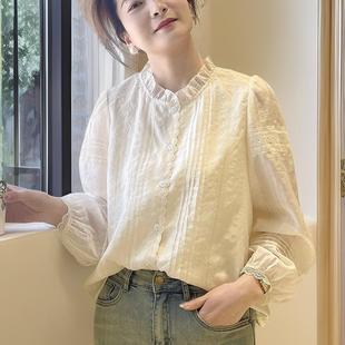 氣質小衫 高級感蕾絲花邊長袖 時尚 女2025春秋寬松法式 白襯衣潮 襯衫