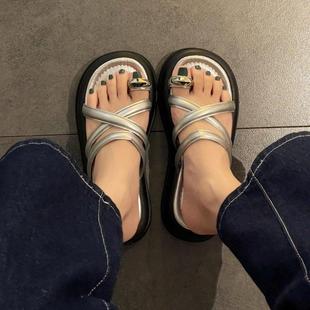 女外穿2025年夏季 百搭防滑露趾涼拖鞋 新款 時尚 子 韓版 厚底增高涼鞋