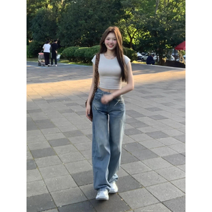 緊身甜辣正肩短袖 短款 t恤女夏季 收腰修身 小個子上衣 2024新款 美式