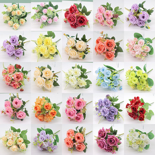 清倉 飾 假花仿真花束塑料花小束把花玫瑰絹布花干花家居擺設(shè)裝