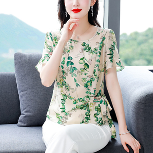 2025新款 女夏季 氣質修身 T恤上衣媽媽時尚 0710d 碎花短袖 洋氣小衫 衫