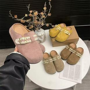女內增高包頭拖鞋 爆款 春夏厚底勃肯鞋 女2025年新款 多巴胺粉色拖鞋