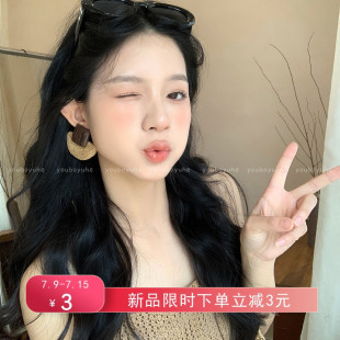 夏日風情 海邊度假風草編幾何耳環女高級感銀針耳釘復古夸張耳飾