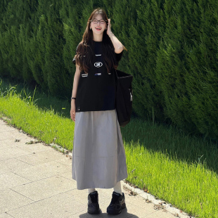 氣質半身裙子 顯瘦a字中長款 灰色高腰抗皺速干傘裙女夏季 2025新款