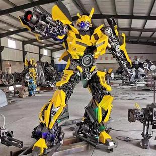 大型變形金剛大黃蜂汽車機器人鐵藝模型雕塑創意展示裝 飾落地擺件