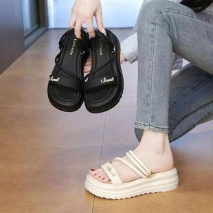平底軟底一字休閑沙灘鞋 時尚 2025新款 仙女風女外穿拖鞋 女士涼拖鞋