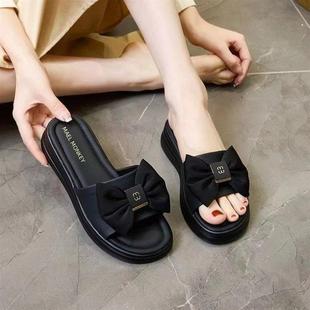 百搭增高仙女風(fēng)外穿拖鞋 蝴蝶結(jié)厚底小個(gè)子涼拖鞋 時(shí)尚 新款 2025夏季