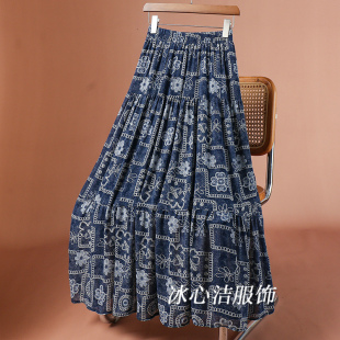 波西米亞印花雪紡碎花半身裙女夏季 度假風沙灘蛋糕長裙子 2025新款
