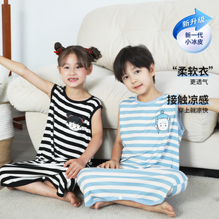 兒童睡衣夏薄款 寶寶連體衣 男童睡裙女童哪吒敖丙家居服莫代爾無袖
