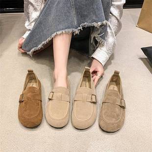 軟底 腳蹬平底休閑防滑軟底豆豆單鞋 復古磨砂鞋 女勃肯春秋2025新款