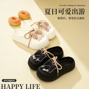 外穿沙灘可愛卡通蝴蝶增高包頭防滑家居拖鞋 厚底洞洞女款 新款 夏季