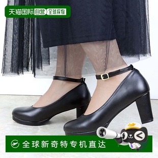 娃娃 6.5 粗跟帶高跟鞋 黑淺口女鞋 SFW 5487 日系 日本直郵