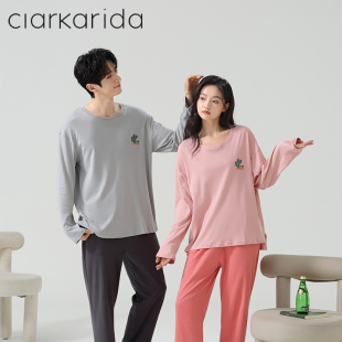 男女簡約休閑套頭家居服套裝 秋款 長褲 clarkarida情侶睡衣純棉長袖