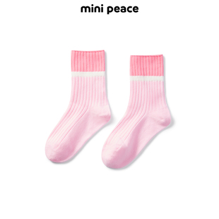 女童撞色中筒運(yùn)動(dòng)襪粉色春秋 MINIPEACE太平鳥童裝 專柜同款