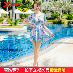 遮肚女孩小胸聚攏海邊度假裝 特步泳衣女2025新款 保守顯瘦連體大碼