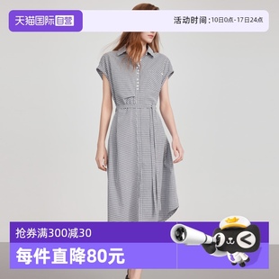 自營(yíng) 收腰氣質(zhì)襯衫 ELLE復(fù)古格紋飛袖 新款 裙 連衣裙女2025夏季
