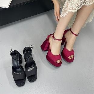 新款 2025春季 粗跟涼鞋 韓版 甜 高檔紅蜻百潮牌蜓麗high 時尚 heels