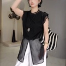 背心襯衫 設(shè)計(jì)感時(shí)尚 女洋氣復(fù)古開叉無袖 2025年夏新款 T恤 網(wǎng)紗襯衫