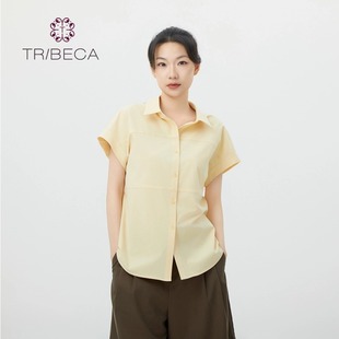 新款 襯衫 專柜同款 短袖 簡約赫本風茶歇法式 TRIBECA翠貝卡2024夏季