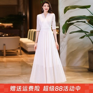 沙灘裙2025年夏秋新款 大擺V領(lǐng)連衣裙收腰顯瘦旅游度假長裙雪紡裙