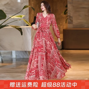 媽媽婚禮裙子2025大擺連衣裙顯瘦旅游長裙雪紡裙沙灘裙子小個子款