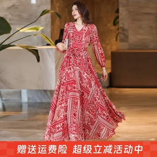 媽媽婚禮裙子2025大擺連衣裙顯瘦旅游長裙雪紡裙沙灘裙子小個子款