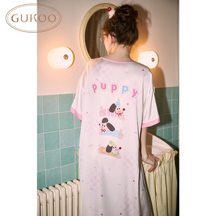 家居服睡裙 轟轟小狗系列冰絲質感短袖 Gukoo 果殼睡衣女夏款