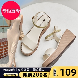 高跟一字帶松糕鞋 ZHR厚底涼鞋 仙女坡跟真皮時裝 夏季 女2025年新款