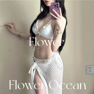 泰國彩色貝殼純欲少女感比基尼三件套海邊度假泳衣 新款 告白