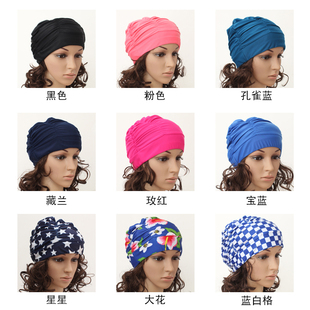 百褶帽布泳帽加大號(hào)不勒頭長(zhǎng)發(fā)游泳帽女泡溫泉泳帽海邊度假I(mǎi)NS風(fēng)